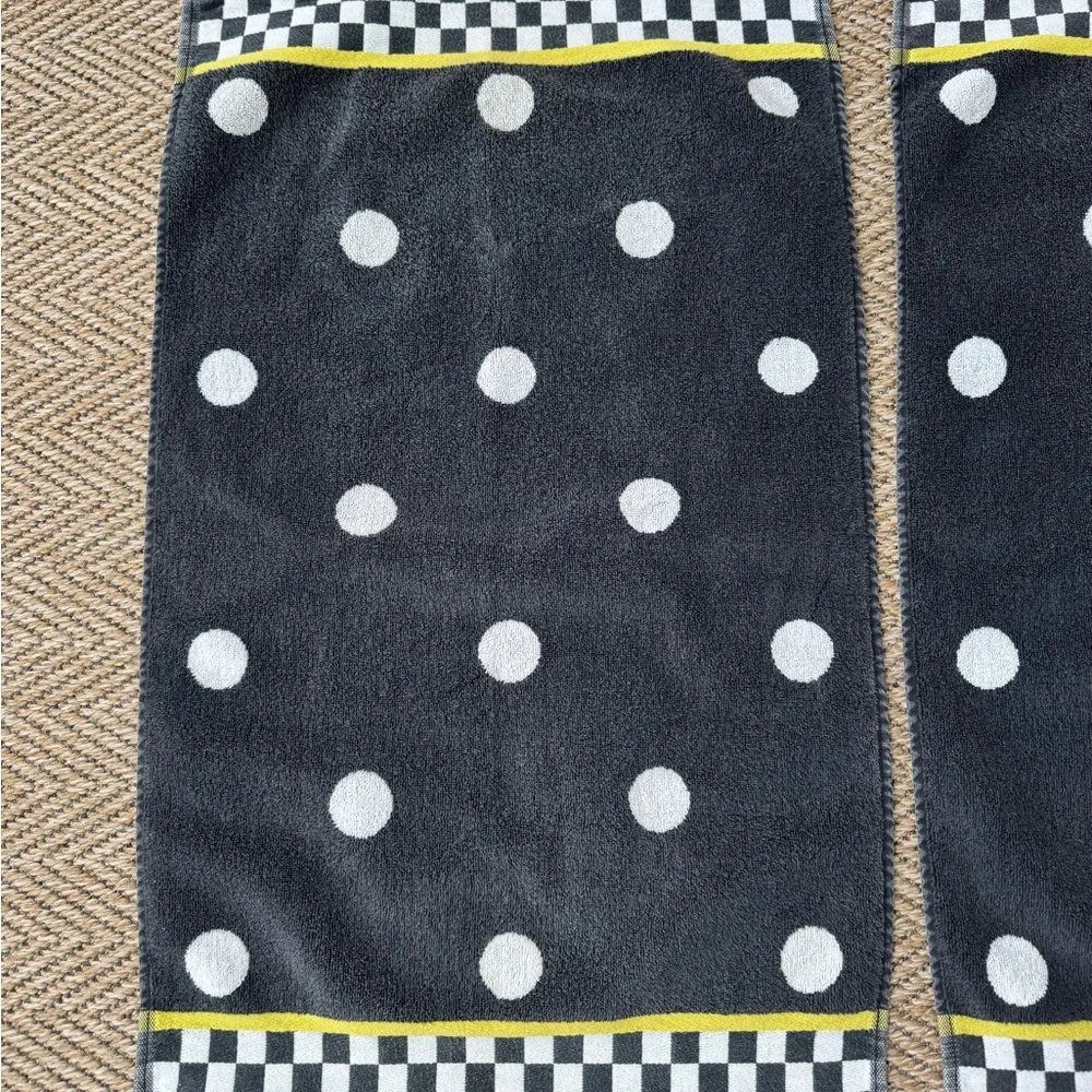 Set of 2‎ MacKenzie Childs Courtly Check Dotty Black White Cotton Hand Towels